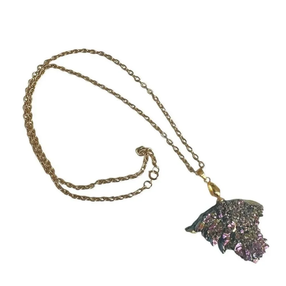 Rainbow Titanium Druzy Crystal Pendant Necklace